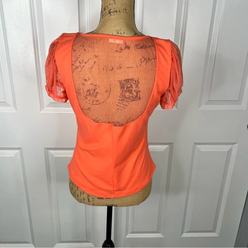 Sz L Free People Coral Puff Sleeve Blush Up Blouse NWOT $40 MSRP